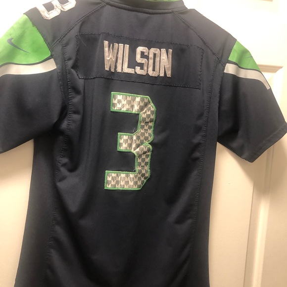 Nike On Field NFL Seattle Seahawks #3 Wilson Boy's Blue Silver Lime Jersey - Picture 6 of 13
